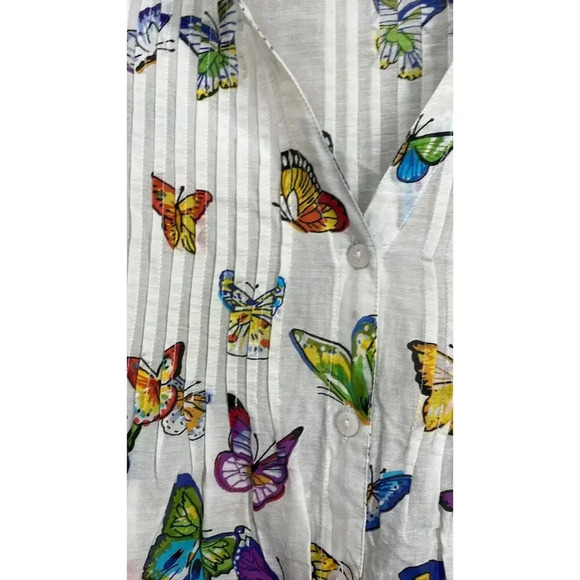 New LA Cera 100% Cotton Colorful Butterfly Design Top Size Medium (M) - Picture 4 of 10